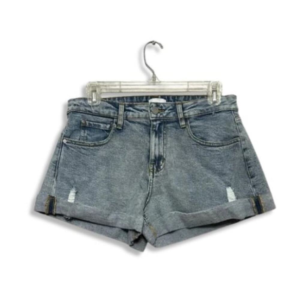 WeWoreWhat Jean Shorts Whiskered Cuffed Hem Jorts Distressed Blue 24 NWOT